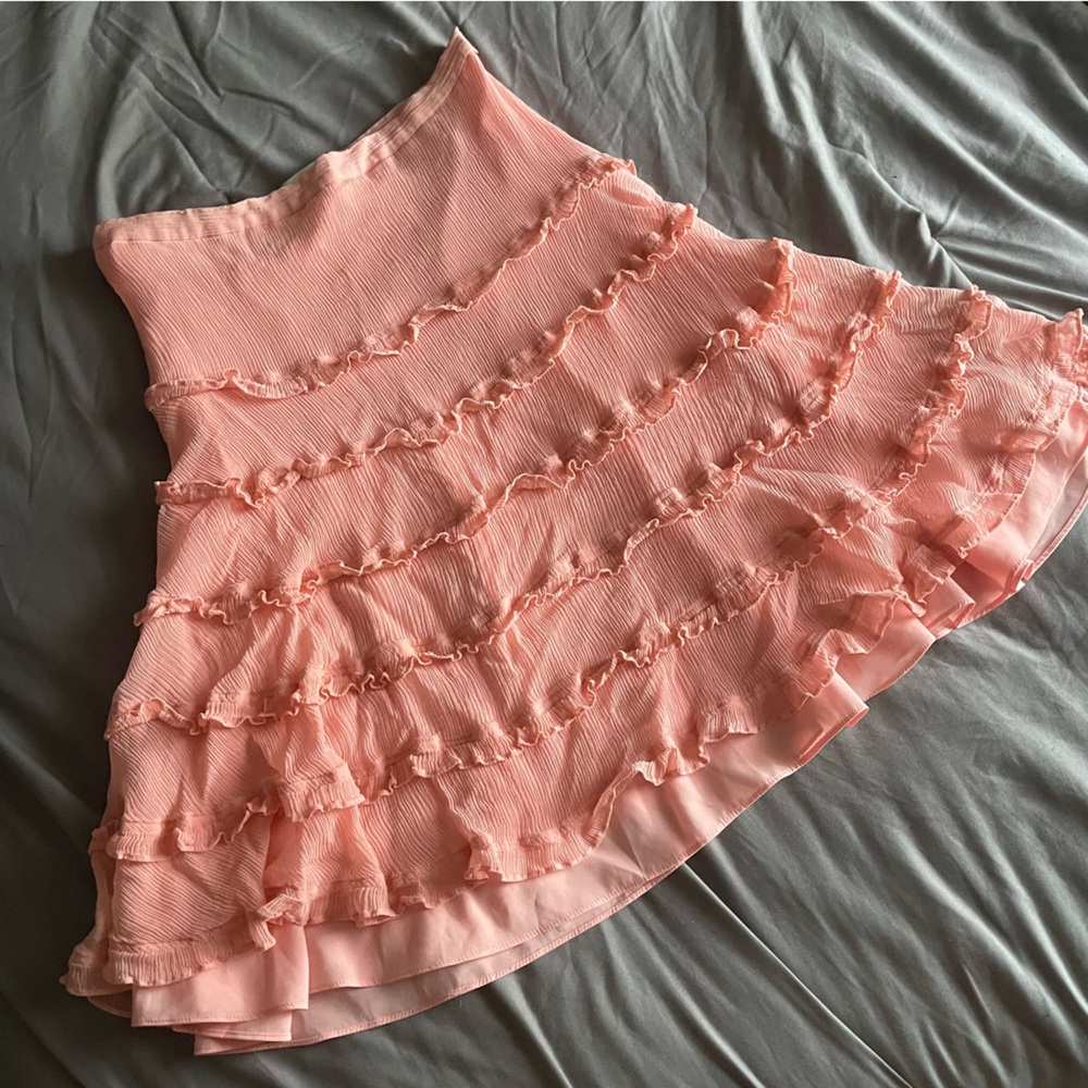 Elegant Peach Pink layered Ruffled Skirt